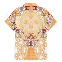Hawaii Peach Palaka Family Matching Mermaid Dress and Hawaiian Shirt With Tapa Pattern Tropical Flowers - Polynesian Pride