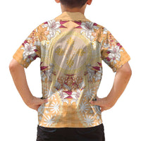 Hawaii Peach Palaka Family Matching Puletasi and Hawaiian Shirt With Tapa Pattern Tropical Flowers LT05 - Polynesian Pride