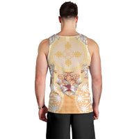 Hawaii Peach Palaka Men Tank Top With Tapa Pattern Tropical Flowers - Polynesian Pride