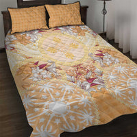 Hawaii Peach Palaka Quilt Bed Set With Tapa Pattern Tropical Flowers - Polynesian Pride