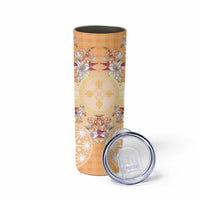 Hawaii Peach Palaka Skinny Tumbler With Tapa Pattern Tropical Flowers - Polynesian Pride
