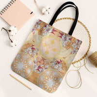 Hawaii Peach Palaka Tote Bag With Tapa Pattern Tropical Flowers - Polynesian Pride