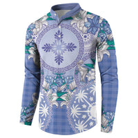 Hawaii Violet Palaka Button Sweatshirt With Tapa Pattern Tropical Flowers LT05 - Polynesian Pride