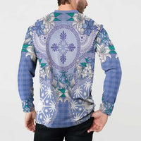 Hawaii Violet Palaka Button Sweatshirt With Tapa Pattern Tropical Flowers LT05 - Polynesian Pride