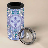 Hawaii Violet Palaka 4 in 1 Can Cooler Tumbler With Tapa Pattern Tropical Flowers - Polynesian Pride