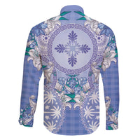 Hawaii Violet Palaka Family Matching Off The Shoulder Long Sleeve Dress and Hawaiian Shirt With Tapa Pattern Tropical Flowers - Polynesian Pride