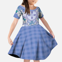 Hawaii Violet Palaka Family Matching Off Shoulder Maxi Dress and Hawaiian Shirt With Tapa Pattern Tropical Flowers LT05 Daughter's Dress Violet - Polynesian Pride