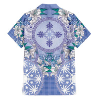 Hawaii Violet Palaka Family Matching Off Shoulder Maxi Dress and Hawaiian Shirt With Tapa Pattern Tropical Flowers LT05 - Polynesian Pride