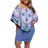 Hawaii Violet Palaka Family Matching Off Shoulder Short Dress and Hawaiian Shirt With Tapa Pattern Tropical Flowers LT05 Mom's Dress Violet - Polynesian Pride