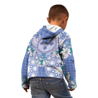 Hawaii Violet Palaka Kid Hoodie With Tapa Pattern Tropical Flowers - Polynesian Pride