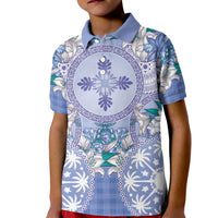Hawaii Violet Palaka Kid Polo Shirt With Tapa Pattern Tropical Flowers - Polynesian Pride