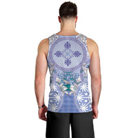 Hawaii Violet Palaka Men Tank Top With Tapa Pattern Tropical Flowers - Polynesian Pride