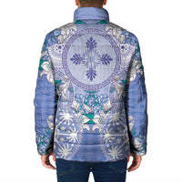 Hawaii Violet Palaka Padded Jacket With Tapa Pattern Tropical Flowers LT05 - Polynesian Pride