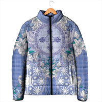 Hawaii Violet Palaka Padded Jacket With Tapa Pattern Tropical Flowers LT05 - Polynesian Pride