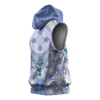 Hawaii Violet Palaka Sleeveless Hoodie With Tapa Pattern Tropical Flowers LT05 - Polynesian Pride