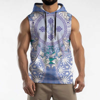 Hawaii Violet Palaka Sleeveless Hoodie With Tapa Pattern Tropical Flowers LT05 - Polynesian Pride