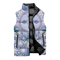 Hawaii Violet Palaka Sleeveless Puffer Jacket With Tapa Pattern Tropical Flowers LT05 - Polynesian Pride