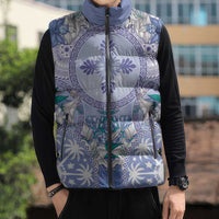 Hawaii Violet Palaka Sleeveless Puffer Jacket With Tapa Pattern Tropical Flowers LT05 - Polynesian Pride