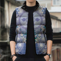 Hawaii Violet Palaka Sleeveless Puffer Jacket With Tapa Pattern Tropical Flowers LT05 - Polynesian Pride