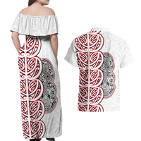 Aotearoa New Zealand Couples Matching Off Shoulder Maxi Dress and Hawaiian Shirt Maori Marae Pattern Tiki LT05 - Polynesian Pride