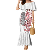 Aotearoa New Zealand Family Matching Mermaid Dress and Hawaiian Shirt Maori Marae Pattern Tiki LT05 Mom's Dress White - Polynesian Pride