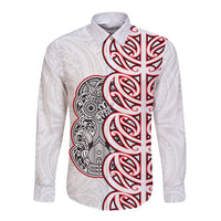 Aotearoa New Zealand Long Sleeve Button Shirt Maori Marae Pattern Tiki LT05 Unisex White - Polynesian Pride