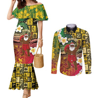 Vanuatu Christmas Couples Matching Mermaid Dress and Long Sleeve Button Shirt Ni-Van Santa Retro Style LT05 Colorful - Polynesian Pride