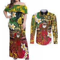 Vanuatu Christmas Couples Matching Off Shoulder Maxi Dress and Long Sleeve Button Shirt Ni-Van Santa Retro Style LT05 Colorful - Polynesian Pride