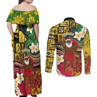 Vanuatu Christmas Couples Matching Off Shoulder Maxi Dress and Long Sleeve Button Shirt Ni-Van Santa Retro Style LT05 - Polynesian Pride