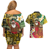 Vanuatu Christmas Couples Matching Off Shoulder Short Dress and Hawaiian Shirt Ni-Van Santa Retro Style LT05 - Polynesian Pride