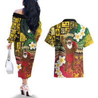 Vanuatu Christmas Couples Matching Off The Shoulder Long Sleeve Dress and Hawaiian Shirt Ni-Van Santa Retro Style LT05 - Polynesian Pride