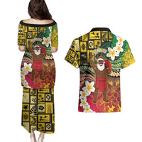 Vanuatu Christmas Couples Matching Puletasi and Hawaiian Shirt Ni-Van Santa Retro Style - Polynesian Pride