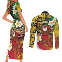 Vanuatu Christmas Couples Matching Short Sleeve Bodycon Dress and Long Sleeve Button Shirt Ni-Van Santa Retro Style - Polynesian Pride