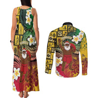 Vanuatu Christmas Couples Matching Tank Maxi Dress and Long Sleeve Button Shirt Ni-Van Santa Retro Style LT05 - Polynesian Pride