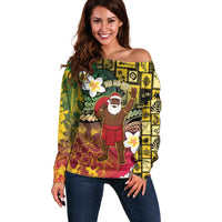 Vanuatu Christmas Off Shoulder Sweater Ni-Van Santa Retro Style LT05 Women Colorful - Polynesian Pride