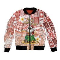 Hawaii Mele Kalikimaka Bomber Jacket Hula Santa Retro Style Red - Polynesian Pride