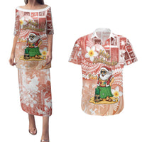 Hawaii Mele Kalikimaka Couples Matching Puletasi and Hawaiian Shirt Hula Santa Retro Style Red LT05 Red - Polynesian Pride
