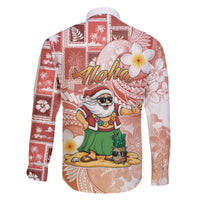 Hawaii Mele Kalikimaka Family Matching Off The Shoulder Long Sleeve Dress and Hawaiian Shirt Hula Santa Retro Style Red LT05 - Polynesian Pride