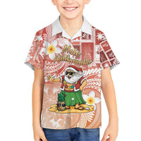 Hawaii Mele Kalikimaka Family Matching Off Shoulder Short Dress and Hawaiian Shirt Hula Santa Retro Style Red LT05 Son's Shirt Red - Polynesian Pride