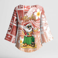 Hawaii Mele Kalikimaka Kimono Sleeve Blouse Hula Santa Retro Style Red - Polynesian Pride