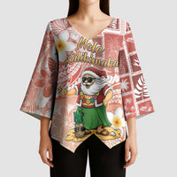 Hawaii Mele Kalikimaka Kimono Sleeve Blouse Hula Santa Retro Style Red - Polynesian Pride