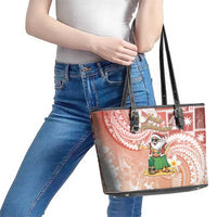 Hawaii Mele Kalikimaka Leather Tote Bag Hula Santa Retro Style Red - Polynesian Pride