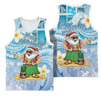 Hawaii Mele Kalikimaka Basketball Jersey Hula Santa Retro Style Blue - Polynesian Pride