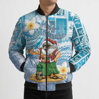 Hawaii Mele Kalikimaka Bomber Puffer Jacket Hula Santa Retro Style Blue - Polynesian Pride