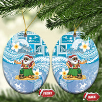 Hawaii Mele Kalikimaka Ceramic Ornament Hula Santa Retro Style Blue - Polynesian Pride