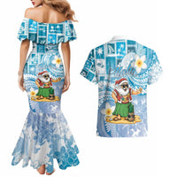 Hawaii Mele Kalikimaka Couples Matching Mermaid Dress and Hawaiian Shirt Hula Santa Retro Style Blue LT05 - Polynesian Pride