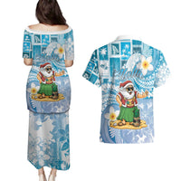 Hawaii Mele Kalikimaka Couples Matching Puletasi and Hawaiian Shirt Hula Santa Retro Style Blue LT05 - Polynesian Pride