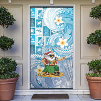 Hawaii Mele Kalikimaka Door Cover Hula Santa Retro Style Blue - Polynesian Pride
