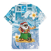 Hawaii Mele Kalikimaka Family Matching Long Sleeve Bodycon Dress and Hawaiian Shirt Hula Santa Retro Style Blue LT05 - Polynesian Pride
