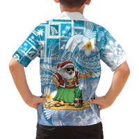 Hawaii Mele Kalikimaka Family Matching Puletasi and Hawaiian Shirt Hula Santa Retro Style Blue LT05 - Polynesian Pride